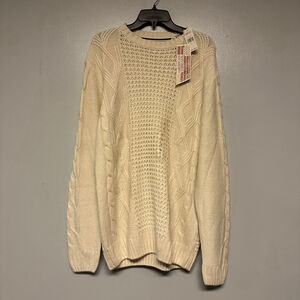 NEW American Threads Cream Ecru Cable Knit Crewneck Sweater Mens Size Large